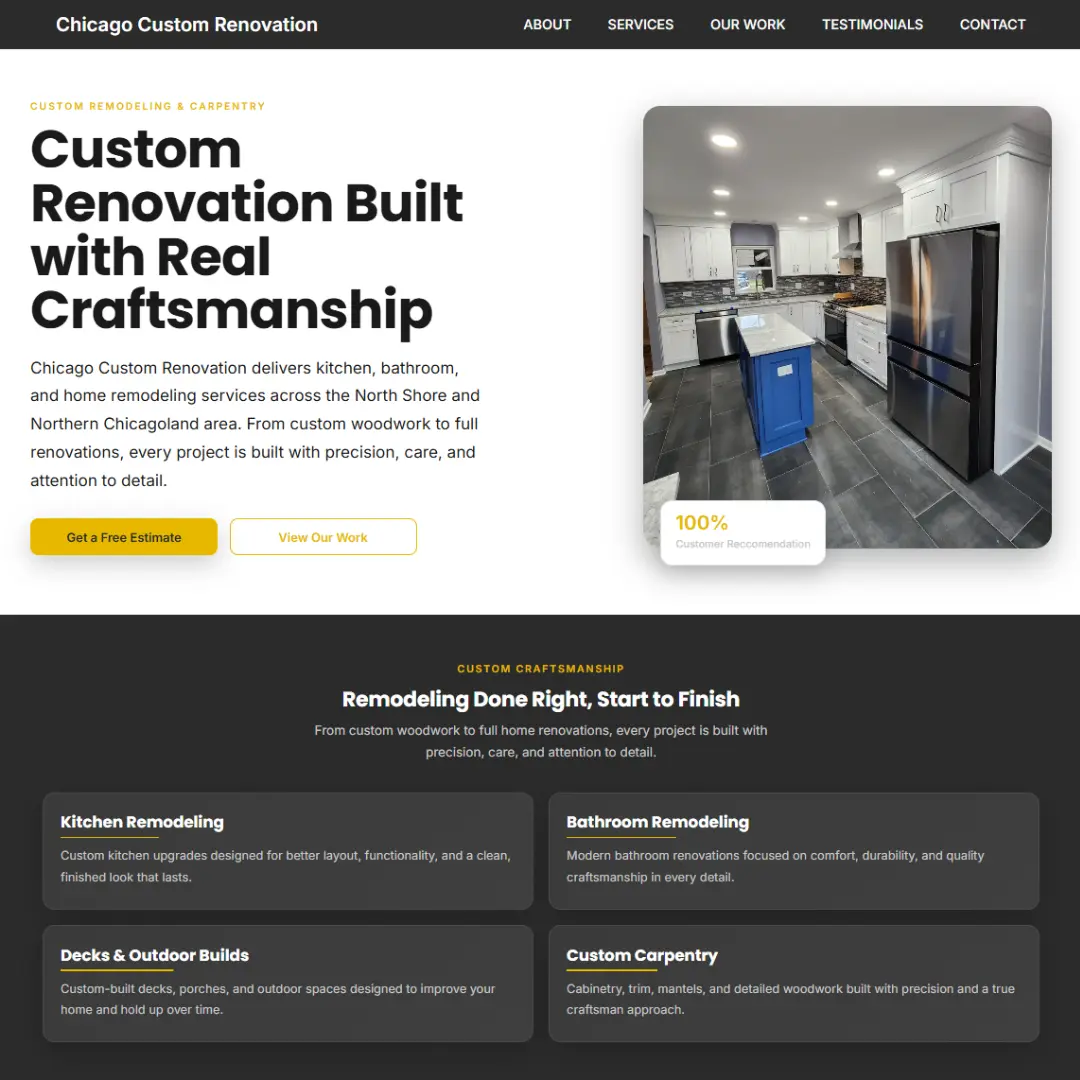 Chicago Custom Renovations website designed by Axvia