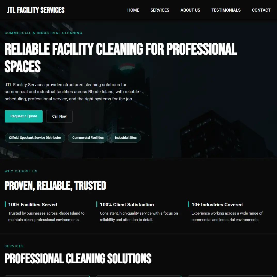 JTL Facility Services website designed by Axvia