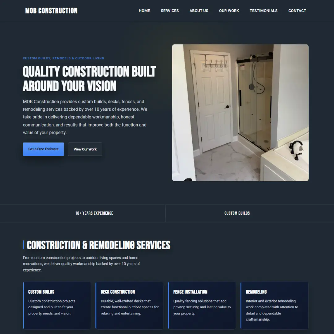 MOB Construction website designed by Axvia