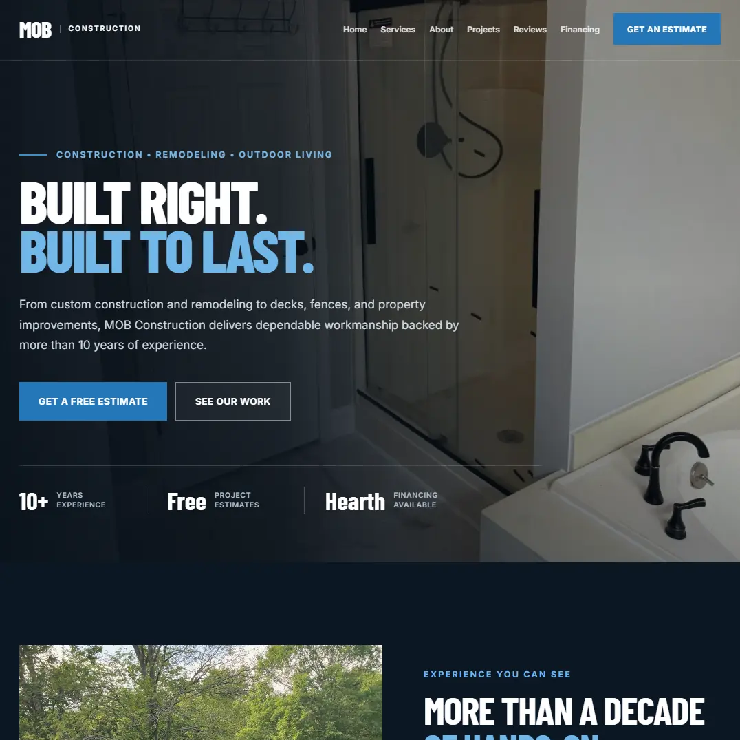 MOB Construction website designed by Axvia